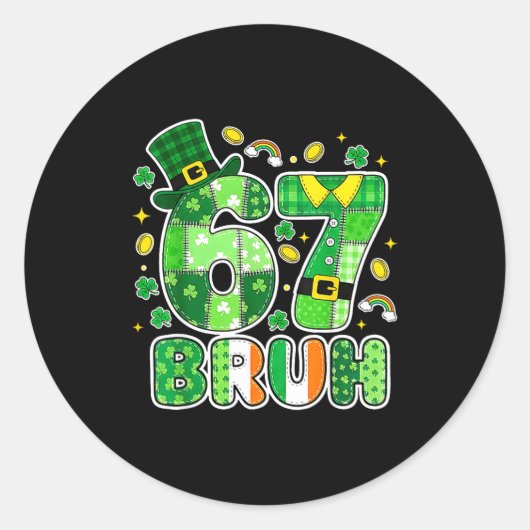 Sticker Rond Graphisme de la Saint-Patrick Bruh 67 avec des trè (Devant)