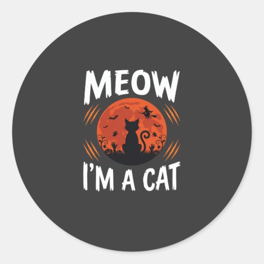 Sticker Rond Graphisme de silhouette de chat de lune drôle d'Ha (Devant)