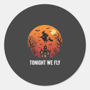 Sticker Rond Graphisme de sorcière d'Halloween volant la nuit_1