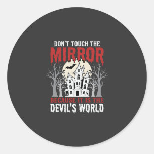 Sticker Rond Graphisme Monde des Diables Miroir Hanté Halloween