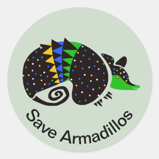 Sticker Rond Graphisme - Save ARMADILLOS - Faune - Nature - (Devant)