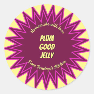 Sticker Rond Gras Coloré Plum Jelly Jar Canning