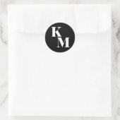 Sticker Rond Gras Monogramme Noir Initiales Mariage moderne (Sac)