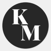 Sticker Rond Gras Monogramme Noir Initiales Mariage moderne (Devant)