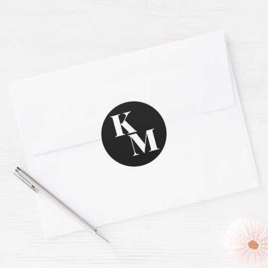 Sticker Rond Gras Monogramme Noir Initiales Mariage moderne (Enveloppe)