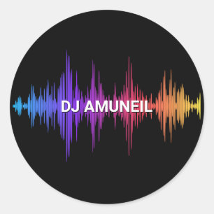 Sticker Rond Gras Music Waves DJ multicolores, Audio