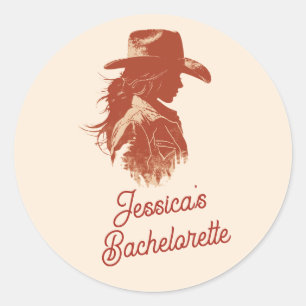 Sticker Rond Gras Retro Western Cowgirl Bachelorte