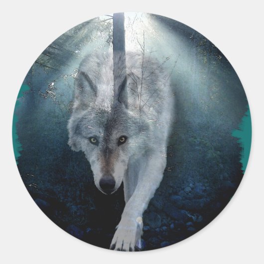 Sticker Rond GRAS WOLF & FOREST Wildlife Series (Devant)