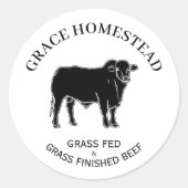 Sticker Rond Grass Fed Beef Ajouter Nom Agriculteurs Marché Pro (Devant)