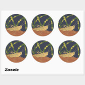 Sticker Rond Grasshopper en Grass vert sur Arrière - plan bleu (Feuille)
