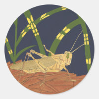Grasshopper en Grass vert sur Arrière - plan bleu