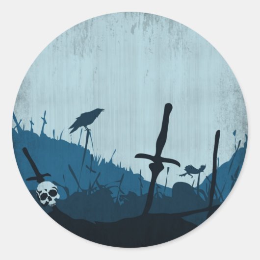 Sticker Rond Graveyard avec Crânes et Ravens (Devant)
