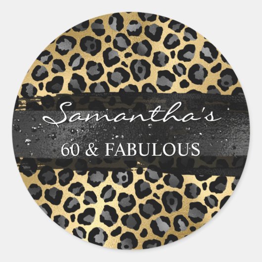 Sticker Rond Gray and Gold Foil Leopard 60 & Fabulous (Devant)