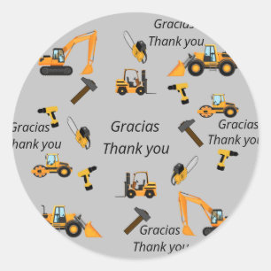 Sticker Rond Gray Construction fête d'anniversaire thématique B