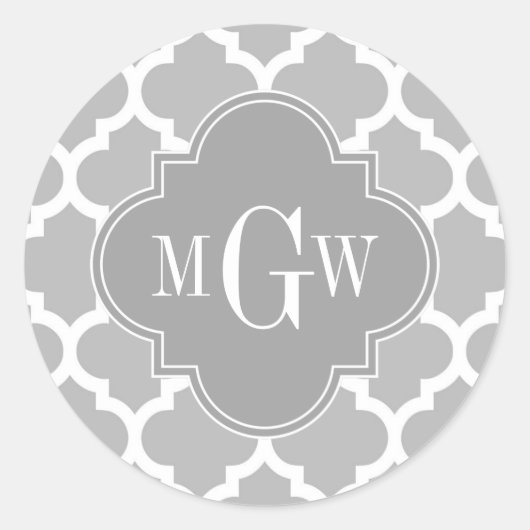Sticker Rond Gray White Moroccan #5 Gray 3 Monogram initial (Devant)