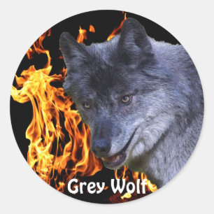Sticker Rond GRAY WOLF & FOREST FIRE Wildlife Supporter