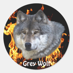 Sticker Rond GRAY WOLF & FOREST FIRE Wildlife Supporter