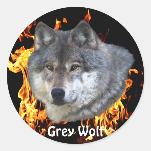 Sticker Rond GRAY WOLF & FOREST FIRE Wildlife Supporter (Devant)
