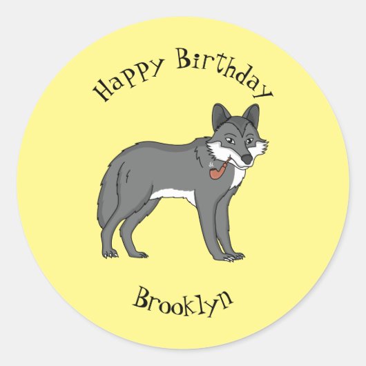 Sticker Rond Gray wolf with pipe cartoon (Devant)