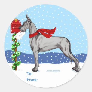 Sticker Rond Great Dane Christmas Mail Black Cadeau Tags