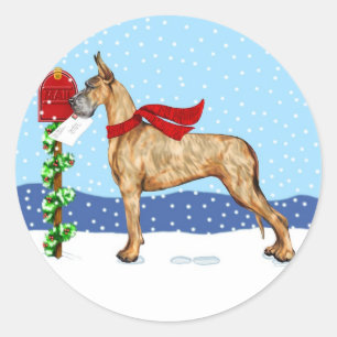 Sticker Rond Great Dane Christmas Mail Brindle