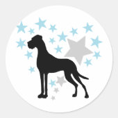 Sticker Rond Great Dane et un coeur étoilé (Devant)