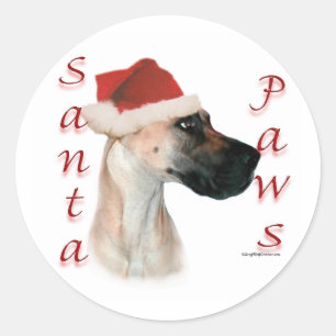 Sticker Rond Great Dane (fawn) Père Noël Paws