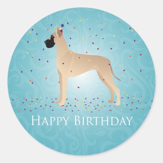 Sticker Rond Great Dane Happy Birthday Design (Devant)