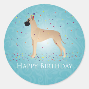 Sticker Rond Great Dane Happy Birthday Design