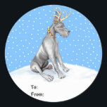 Sticker Rond Great Dane Reindeer Christmas Black Tags cadeaux<br><div class="desc">Vêtus de bois et d'un collier de cloche à sonnette rouge,  les Dane Deer sont prêts à vous aider à entrer dans l'Esprit de Noël et sont sûrs d'être un favori.</div>
