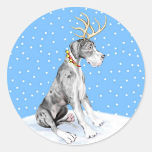 Sticker Rond Great Dane Reindeer Christmas Merle UC