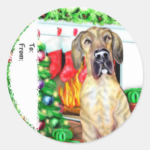 Sticker Rond Great Dane Stockings Brindle UC Tags cadeaux