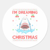 Sticker Rond Great White Shark Ugly Xmas Sweater Shark Fishing (Devant)