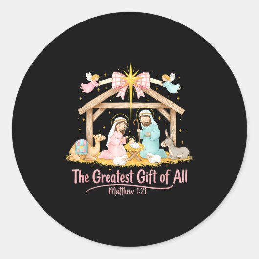 Sticker Rond Greatest Gift Of All Matthew 1_21 Coquette Christm (Devant)