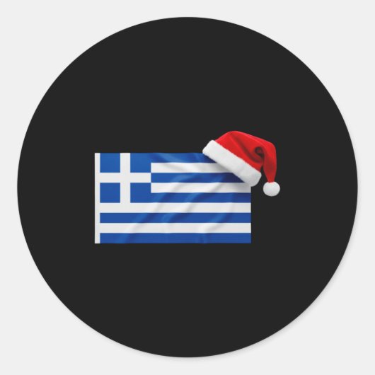 Sticker Rond Greek Flag Santa Hat Funny Greece Christmas Holida (Devant)
