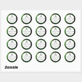 Sticker Rond Green Agate Monogram Adresse de famille (Feuille)