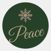 Sticker Rond Green and Gold Snowflop Peace Holiday (Devant)