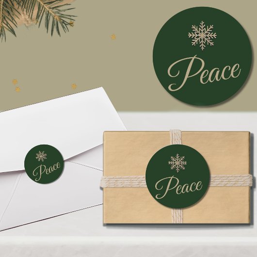 Sticker Rond Green and Gold Snowflop Peace Holiday