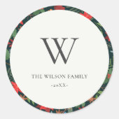 Sticker Rond Green Brown Berry Christmas Flora Pattern Monogram (Devant)