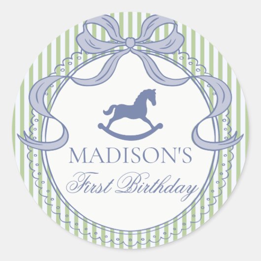 Sticker Rond Green Coquette Bow Horse Birthday Envelope Seal (Devant)