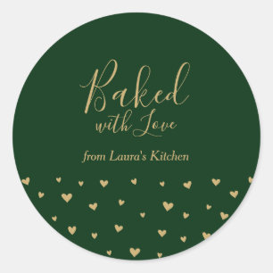 Sticker Rond Green Cute Hearts Baked with Love emballage autoco