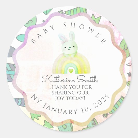 Sticker Rond GREEN donuts pastel babyshower BUNNY (Devant)