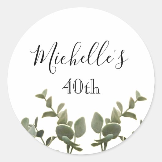 Sticker Rond Green Eucalyptus Botanical 40ème anniversaire (Devant)