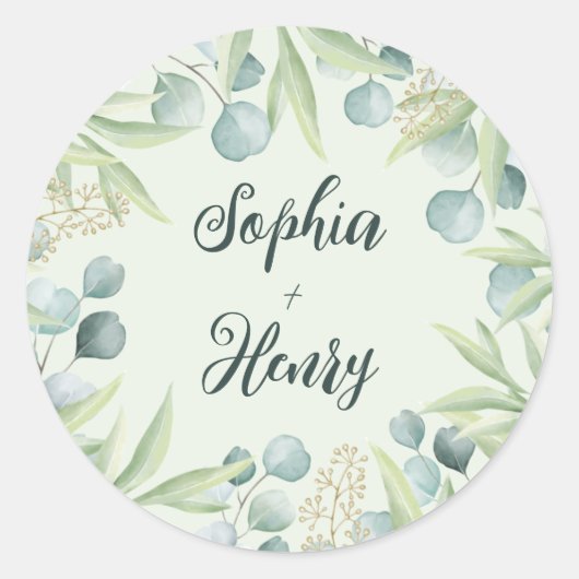 Sticker Rond Green Eucalyptus Feuille Mariage Classic Round (Devant)