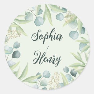 Sticker Rond Green Eucalyptus Feuille Mariage Classic Round