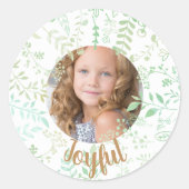 Sticker Rond Green Floral Joyeux Noël Photo de vacances (Devant)