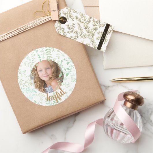 Sticker Rond Green Floral Joyeux Noël Photo de vacances (Cadeaux)