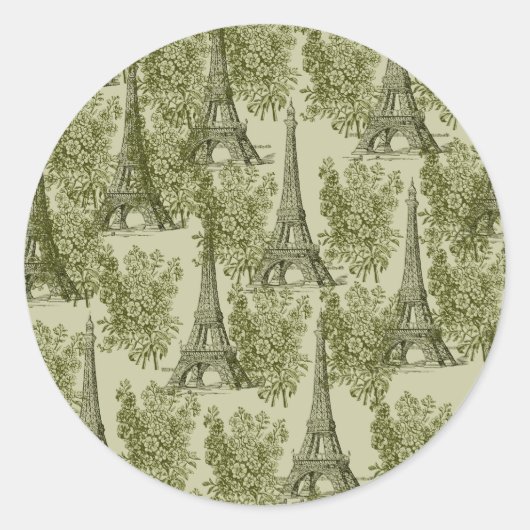 Sticker Rond Green Floral Paris Tour Eiffel (Devant)
