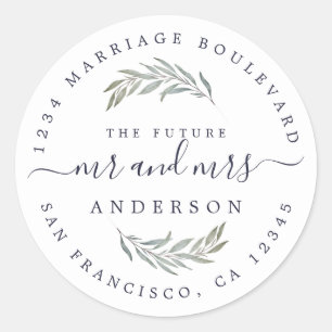 Sticker Rond Green Foliage Future Mme Mariage Retour Adresse