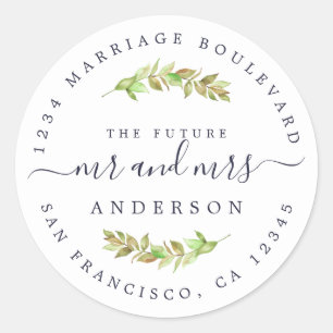 Sticker Rond Green Foliage Future Mme Mariage Retour Adresse